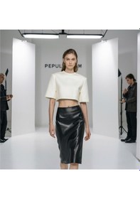 Resim Pepulem Midi Boy Deri Etek Siyah 