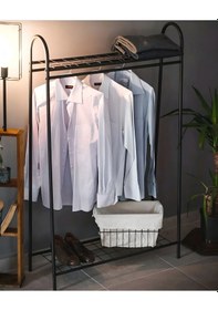 Resim SİYAH METAL AYAKLI ELBİSE ASKILIĞI 2 RAFLI PORTMANTO VE GARDIROP Siyah 