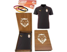 Resim Galatasaray Orijinal Puma A Takım 5 Yıldız Polo T-Shirt Atkı ve Bileklik Hediyelik Ahşap Kutulu 