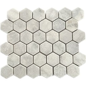 Resim TUQCO Doğal Taş Fileli 2’’ Hexagon Carrara Eskitme Mermer Mozaik 