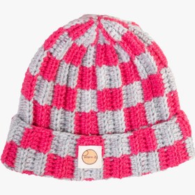 Resim Beanie Damalı Şapka - Pembe-Gri 