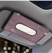 Resim Novahub Pembe Araba Visor Doku Tutucu Asılı Deri Kristaller Yapay Elmas Kağıt Havlu Kılıfı Araba Aksesuarları İçin 