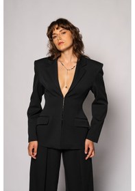 Resim Thalure Kadın Siyah Agraflı Bele Oturan Blazer 