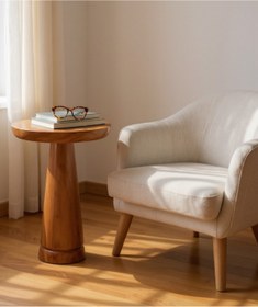 Resim ASELYA HOME Doğal Ahşap Tekli Mantar Yan Sehpa Modern Fiskos Çiçeklik Yatak Odası 50Cm 