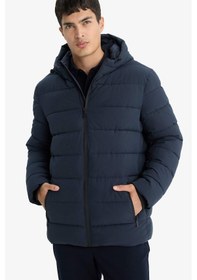 Resim Defacto Su İtici Slim Fit Dar Kesim Astarlı Kapüşonlu Fermuarlı Cepli Dolgulu Mont R0216az25aunv64 Lacivert-nv64 
