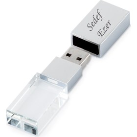 Resim Sedef Silver Isme Kişiye Özel Hediyelik 32 GB Metal Kutulu Kristal USB Bellek 