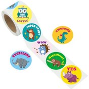 Resim Sevimli Hayvan Ödül Etiketi Teşvik Etiketi Kelimeleri Etiket Kağıdı Rulosu Çapı 38mm Çocuk Öğretmen Okul Malzemeleri 5-6 