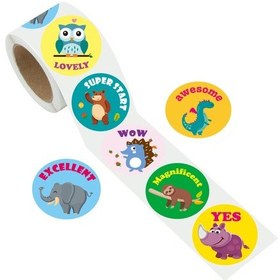 Resim Sevimli Hayvan Ödül Etiketi Teşvik Etiketi Kelimeleri Etiket Kağıdı Rulosu Çapı 38mm Çocuk Öğretmen Okul Malzemeleri 5-6 