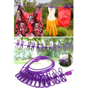 Resim Mena Rise 12 Mandallı Lastikli Esneyen Çamaşaır Ipi Seyahat Tipi Taşınabilir Çamaşır Asma Ipi 