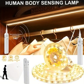 Resim Hareketle Etkinleşen LED Şerit Işıklar, 1 Adet Yapışkanlı Esnek Şerit Aydınlatma, Merdivenler, Dolaplar, Koridorlar ve Mutfaklar için Pil ile Çalışan Dolap Altı Aydınlatma, Plastik Malzeme, ≤36V 