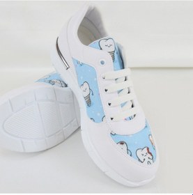 Resim Mavi Diş Desenli Bağcıklı Ortopedik Spor Ayakkabı Beyaz - Mavi 