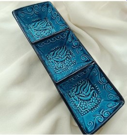 Resim Çini Çerezlik Sunumluk Kase Tabak Kahvaltı Tabağı Seramik Turkuaz 