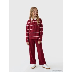 Resim LC Waikiki Lcw Kids Bordo Polo Yaka Çizgili Kız Çocuk Sweatshirt ve Eşofman Altı 