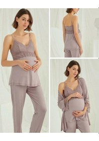 Resim Birolgaye 1767 Pudra Modal Penye Hamile Lohusa 3 Lü Pijama Sabahlık Tk 