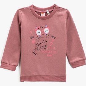 Resim Kız Bebek Baskılı Bisiklet Yaka Sweatshirt Pamuklu 