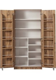 Resim Ceviz Çok Amaçlı 90 Derece Açılabilir 2 Kapaklı Kiler Dolap 