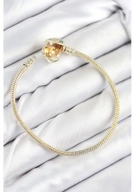 Resim Pirinç Charm Zirkon Taşlı Kalp Model Gold Renk Kadın Bileklik Çok Renkli 