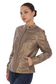 Resim Kadın Hakiki Deri Ceket Mont Kuzu Derisi Ceket BDC118 (Dar Kalıp) - 3XL / BRONZ-CM2084 