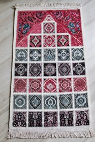 Resim 40 Yama Desenli Astarlı Lüks Seccade S1017 Kırmızı Çok Renkli 