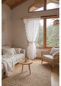 Resim Fırfırlı Tül Perde Tek Kanat Romantik Volanlı Bağlamalı Taş 
