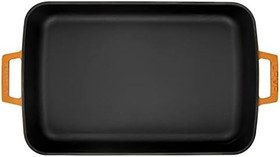 Resim Lava Spring Serisi - Döküm Rosto ve Fırın Tepsisi, Dikdörtgen, 26x40 cm, Mat Emaye, Parlak Siyah Taban, Turuncu 