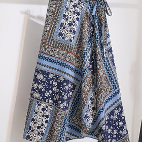 Resim Kadınlar için Etnik Baskılı Tek Parça Etek - Ayarlanabilir Bel, Çapraz Paçalı ve Çiçekli Paisley Geometrik Desenli, Makinede Yıkanabilir Yazlık Günlükten Şık Eteğe, Yüksek Bel Etek, Opak Kapsama, Esnemez Kumaş, Tatil Kıyafeti, Esnek Olmayan Malzeme, Kadın Giyim 
