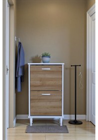 Resim Eliusta Kalvo 52 Cm Genişlikte Meşe Renk Ayakkabılık 52x86x26 Cm Ayaklı Ayakkabılık Meşe 