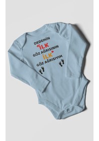 Resim Dedemin İlk Göz Ağrısıyım Baskılı Bebek Zıbını Çıtçıtlı Body %100 Pamuk Uzun Kol Bebe Mavisi 