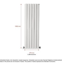 Resim Hammam 1500 x 475 mm Lilac Dikey Beyaz Alüminyum Radyatör Standart Bağlantı 