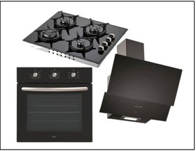 Resim Renno Mekanik Siyah Ankastre Üçlü Set ( RN01F15MB Fırın - RN03D27 Davlumbaz - RN02O26 Ocak ) 