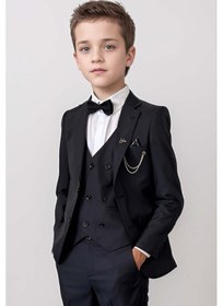Resim Riccotarz Blazer Ceketli Cepken Yelekli Erkek Çocuk Takım Elbise Siyah 