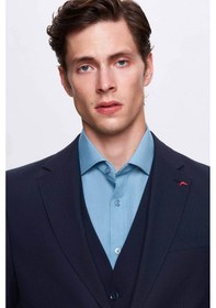Resim D's Damat Ds Damat Slim Fit Lacivert Mono Yaka Tek Yırtmaçlı Astarlı Takim Elbise Yelekli 4HFY5ORT01599 Lacivert 