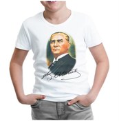 Resim Atatürk Ve Imza Beyaz Çocuk Tshirt 