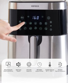 Resim Karaca 10 Farklı Pişirme Modu 9L Smart Screen Geniş Hazne Inox Airfryer 8 Kişilik 