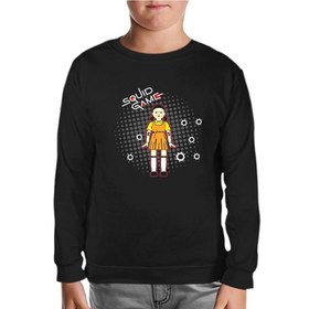 Resim Squid Game - Robot Bebek Mermi Siyah Çocuk Sweatshirt - Siyah / 12 Yaş 