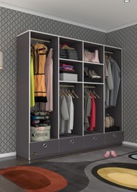 Resim Kenzlife Giysi Dolabı 4 Bölmeli 4 Çekmeceli Kamil 182*200*42 Gri Dolap Kapaksız 