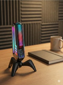 Resim Elyvra Rgb Usb Masaüstü Mikrofon Oyun Canlı Yayın Karaoke Konferans Siyah 