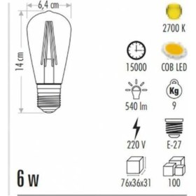 Resim Cata 6W Rustik LED Ampul E27 5 Adet Amber Renkli Ct 4284 