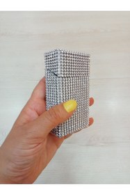 Resim NESGIFT Gümüş Taş Kaplama Kalın Kısa Sigara Kutusu 
