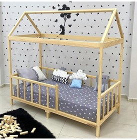 Resim Markaawm Markaawm Montessori Yatak Çatılı Karyola Doğal Çam Eda 