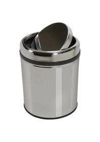 Resim Döner Kapaklı Pratik Kapak Çöp Kovası 5 Lt Paslanmaz Banyo Tuvalet Balkon Teras Çöp Kovası Gri 