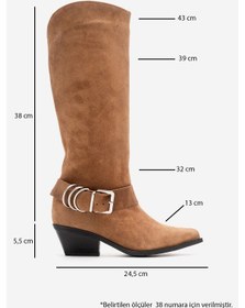 Resim Luvishoes Helıos Toprak Süet Hakiki Deri Tokalı Kadın Western Çizme Toprak 