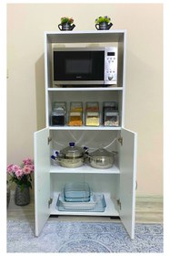 Resim IRMAK MOBİLYA Cok Amacli Dolap Fırın Dolabı 2 Kapaklı Bölmeli Mikrodalga Fırın Dolabı Mini Fırın Mutfak Dolabı 