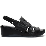 Resim Kadın Siyah Deri Dolgu Topuk Comfort Sandalet Derimod