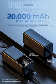 Resim Jopus 30000mAh Powerbank LCD Ekranlı Taşıma Askılı Güçlü Taşınabilir Şarj Cihazı Siyah JP-P12 