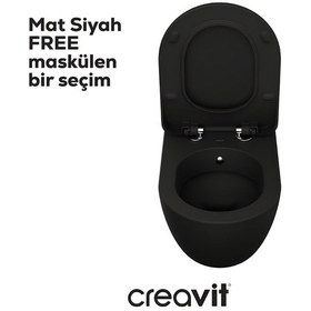 Resim Creavit Free Mat Siyah Kanallı Asma Klozet Fe320, Creavit Duck Duroplast Yavaş Kapak Mat Siyah 