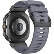 Resim Samsung Uyumlu Galaxy Watch Ultra 47mm Flor Kauçuk Kayış Sweatproof Spor Saat Bandı - Gri/ Siyah Konektör 