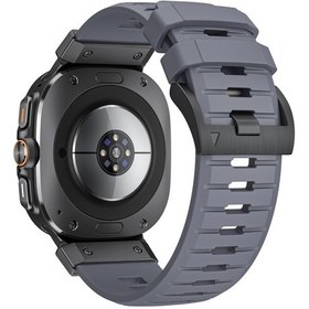 Resim Samsung Uyumlu Galaxy Watch Ultra 47mm Flor Kauçuk Kayış Sweatproof Spor Saat Bandı - Gri/ Siyah Konektör 