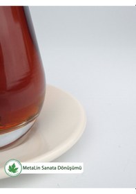 Resim 12'li Metal Çay Tabağı - Krem Krem 