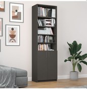 Resim %100 MDFLAM Koyu Gri Kapaklı Kitaplık K-38 